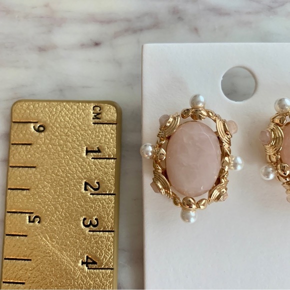 Pink Stone Pearl Embellished Baroque Style Statement Earrings - Picture 9 of 11